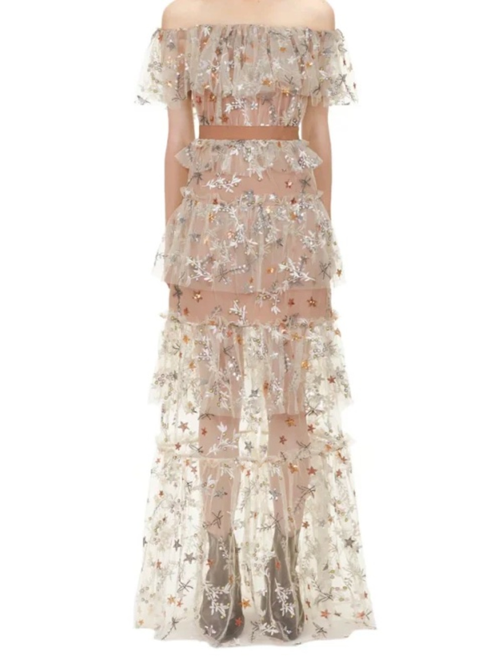 Self Potrait Star Embellished Nude Maxi Dress Size 10 NWT - Picture 2 of 7